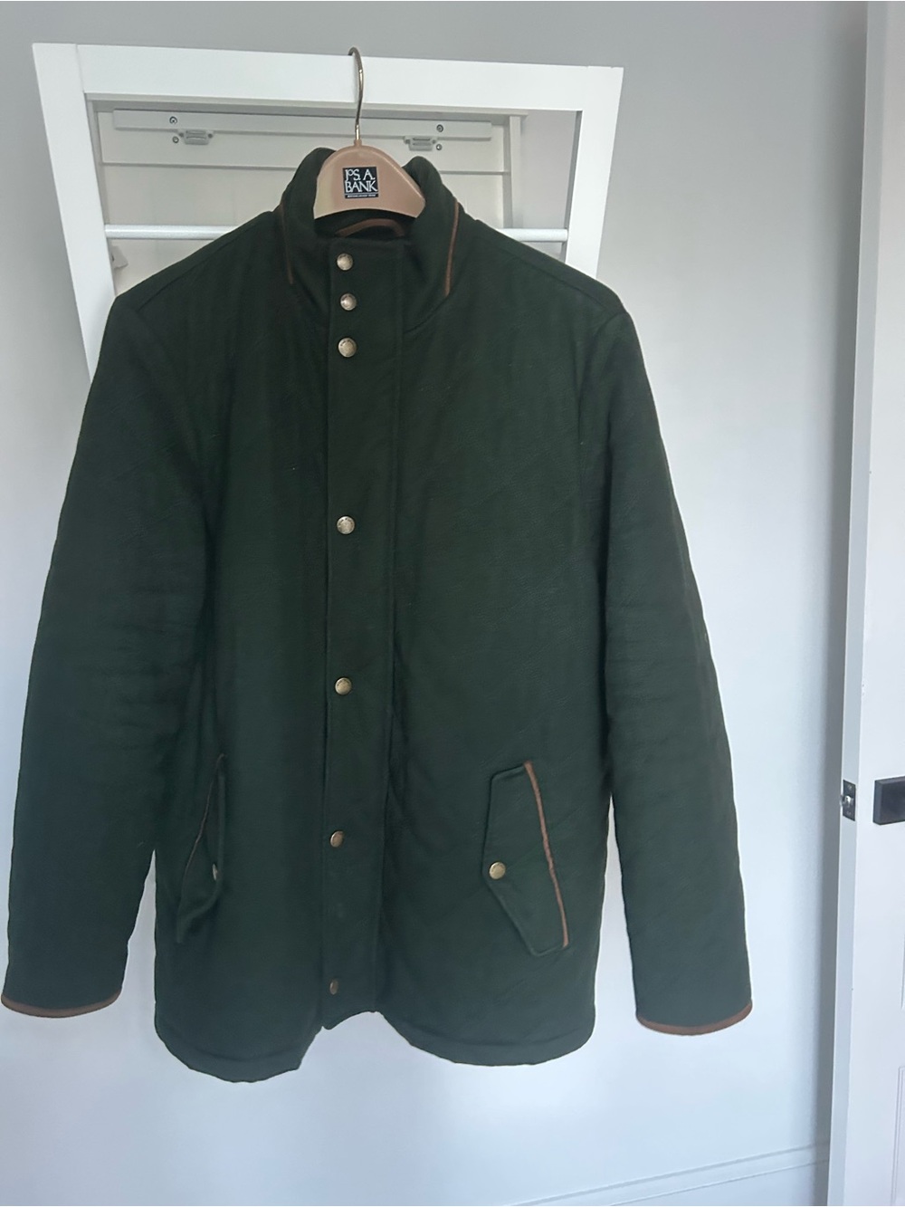Brooks Brothers Dark Green Quilted Field Jacket with Brown Trim
